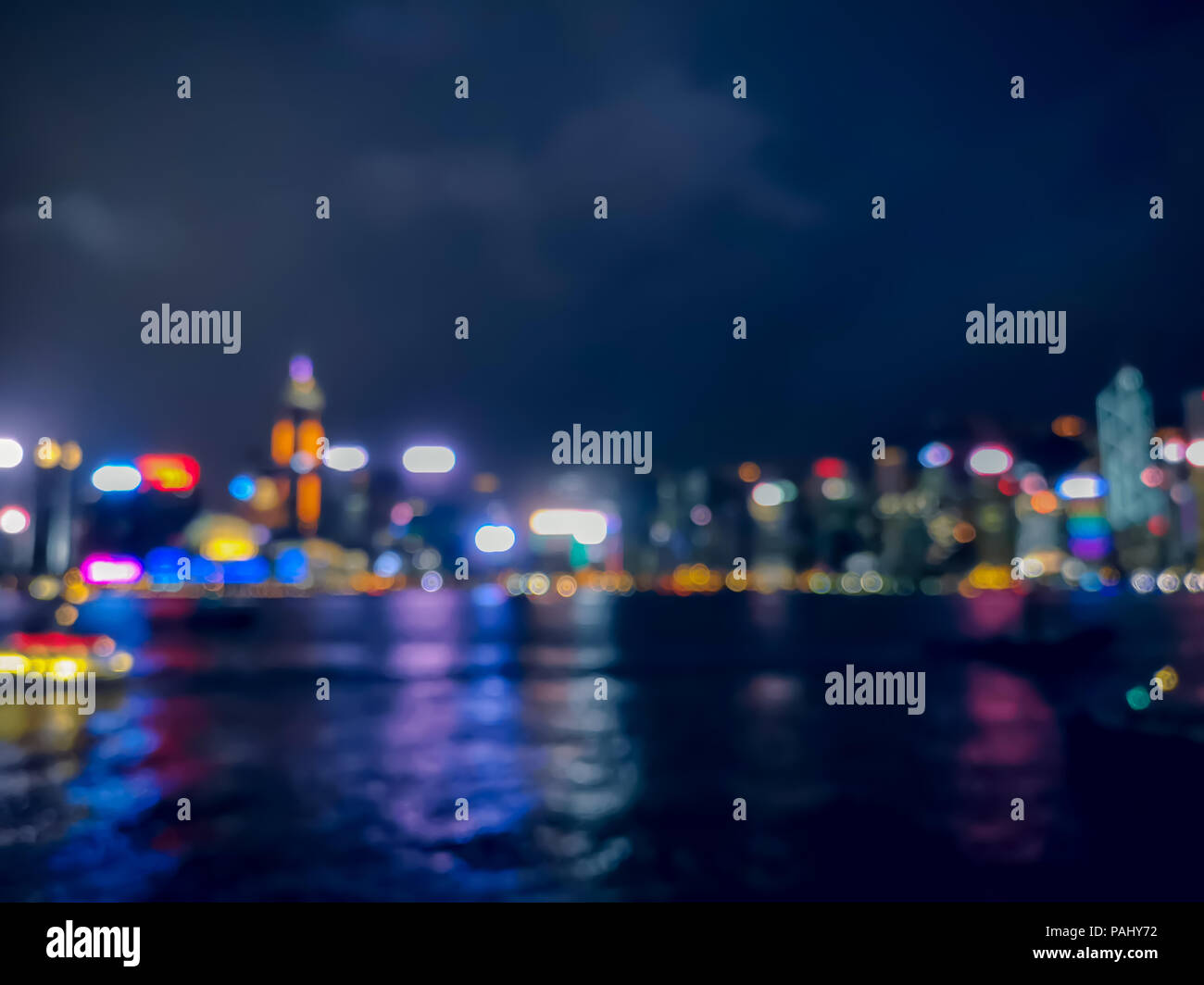L'image du barbouillage de Hong Kong Vue de nuit avec circle bokeh Banque D'Images