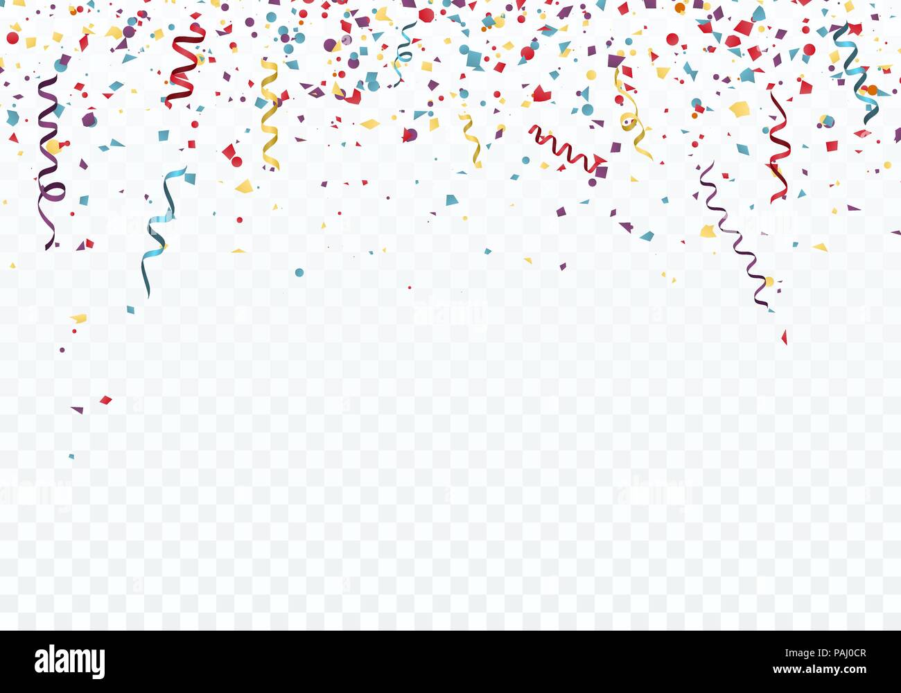 Célébration de l'arrière-plan modèle festival avec la chute de confettis et de rubans. Vector illustration isolé sur fond transparent Illustration de Vecteur