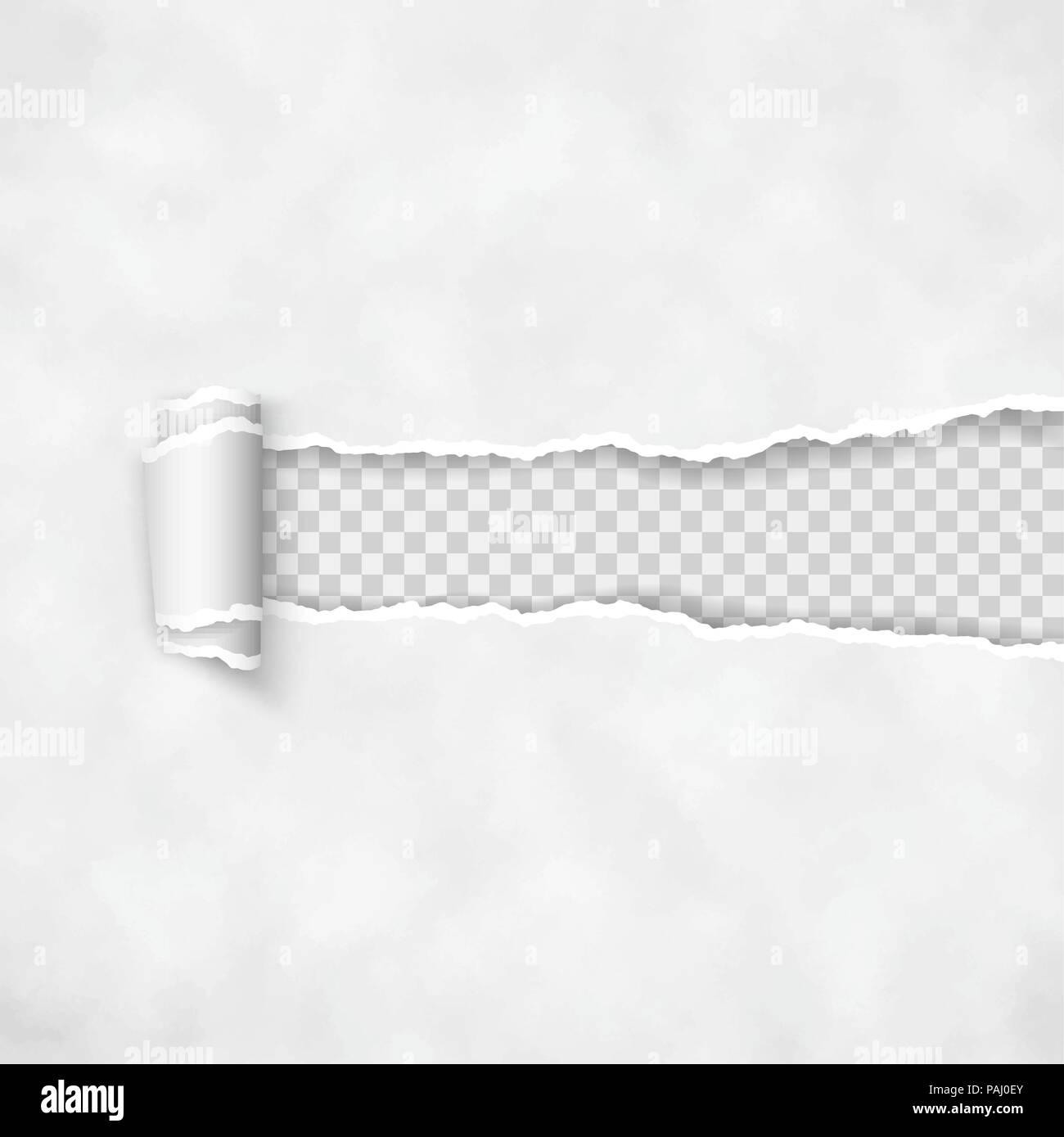 Papier déchiré avec bord roulé. Frontière cassée rugueux de papier blanche. Vector illustration isolé sur fond transparent Illustration de Vecteur