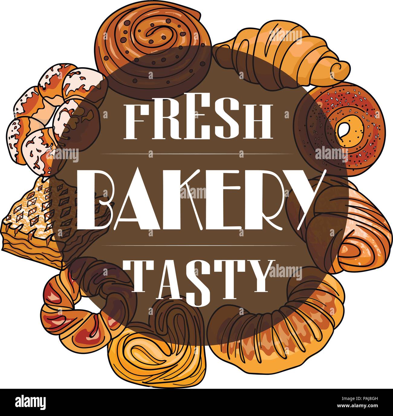 Décor pour un magasin ou un café avec des pâtisseries, pain, pâtisserie. Boulangerie, pain maison, illustration manuscrite avec lettrage. vector Illustration de Vecteur