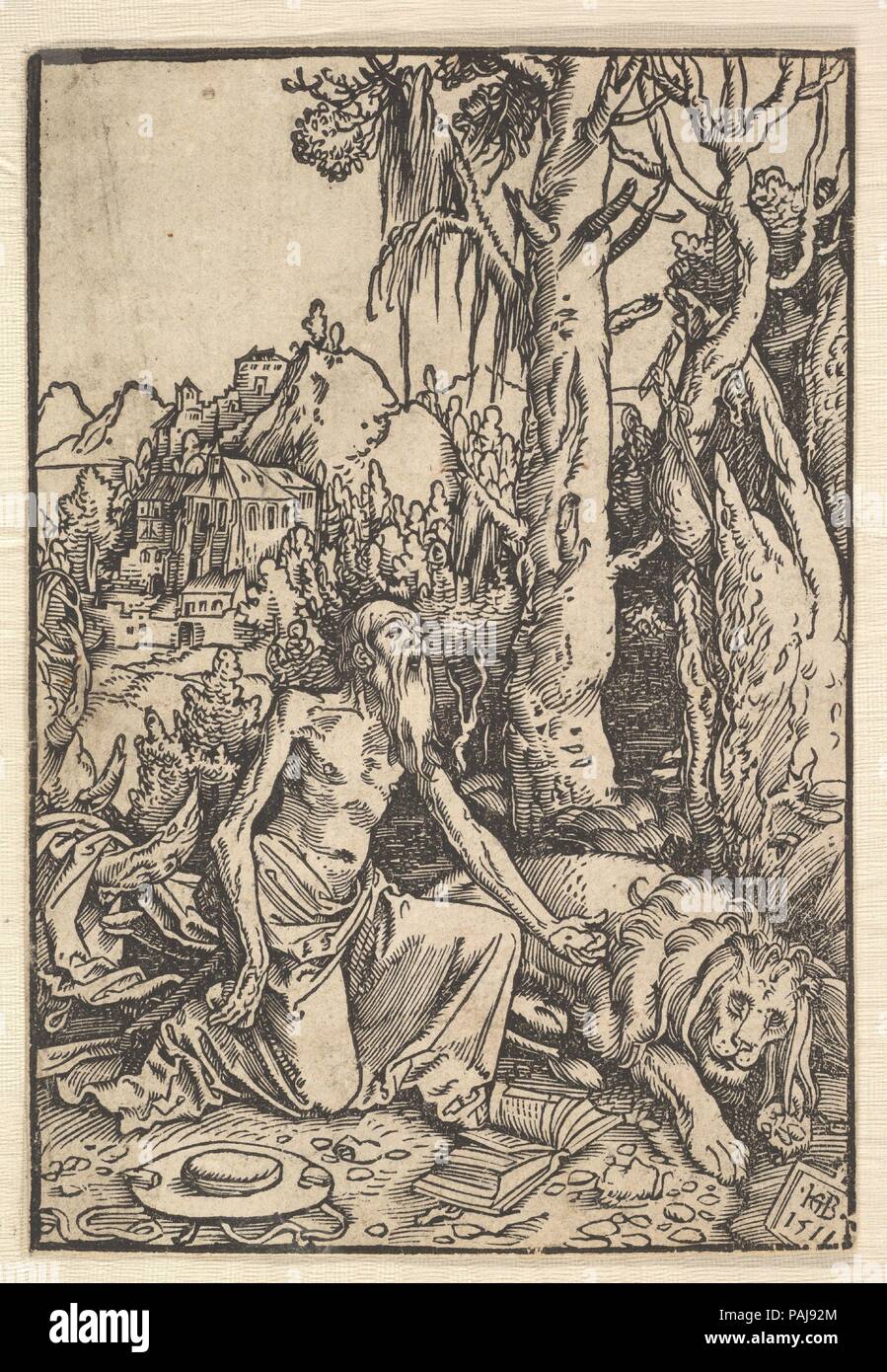 Saint Jérôme dans le désert. Artiste : Hans Baldung Hans Baldung Grien (appelé) (Allemand, Schwäbisch Gmünd ( ?) 1484/85-1545 Strasbourg (Strasbourg)). Fiche Technique : Dimensions : 5 1/2 x 3 1/16 in. (12,9 × 8,9 cm). Date : 1511. Musée : Metropolitan Museum of Art, New York, USA. Banque D'Images