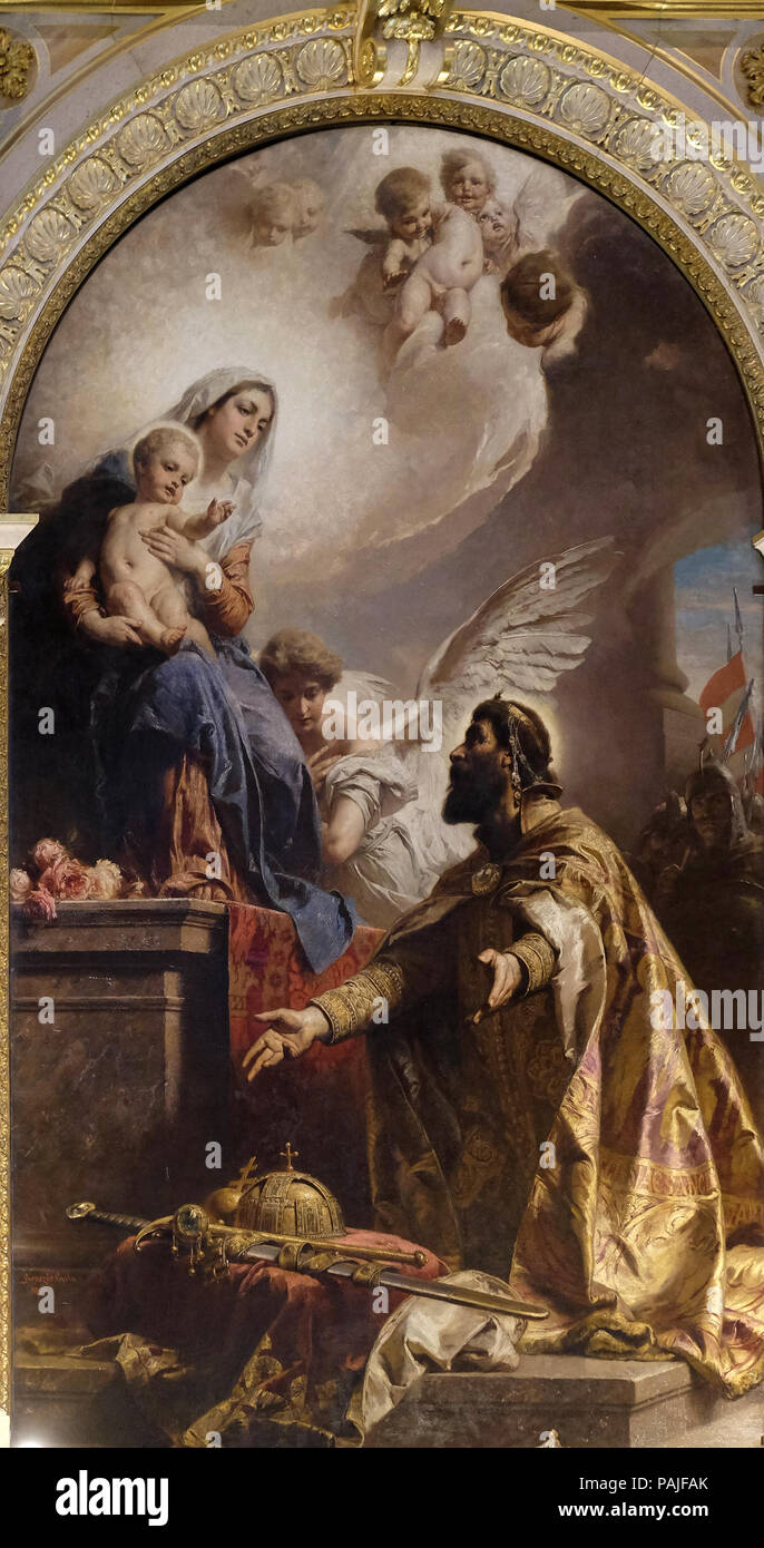 Saint Stephen offre sa couronne à la Vierge Marie par Gyula Benczur, autel dans la basilique Saint-Étienne à Budapest, Hongrie Banque D'Images