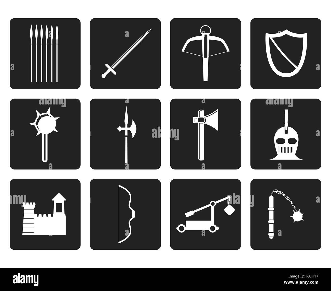Armes médiévales noir et objets icônes - vector icon set Illustration de Vecteur