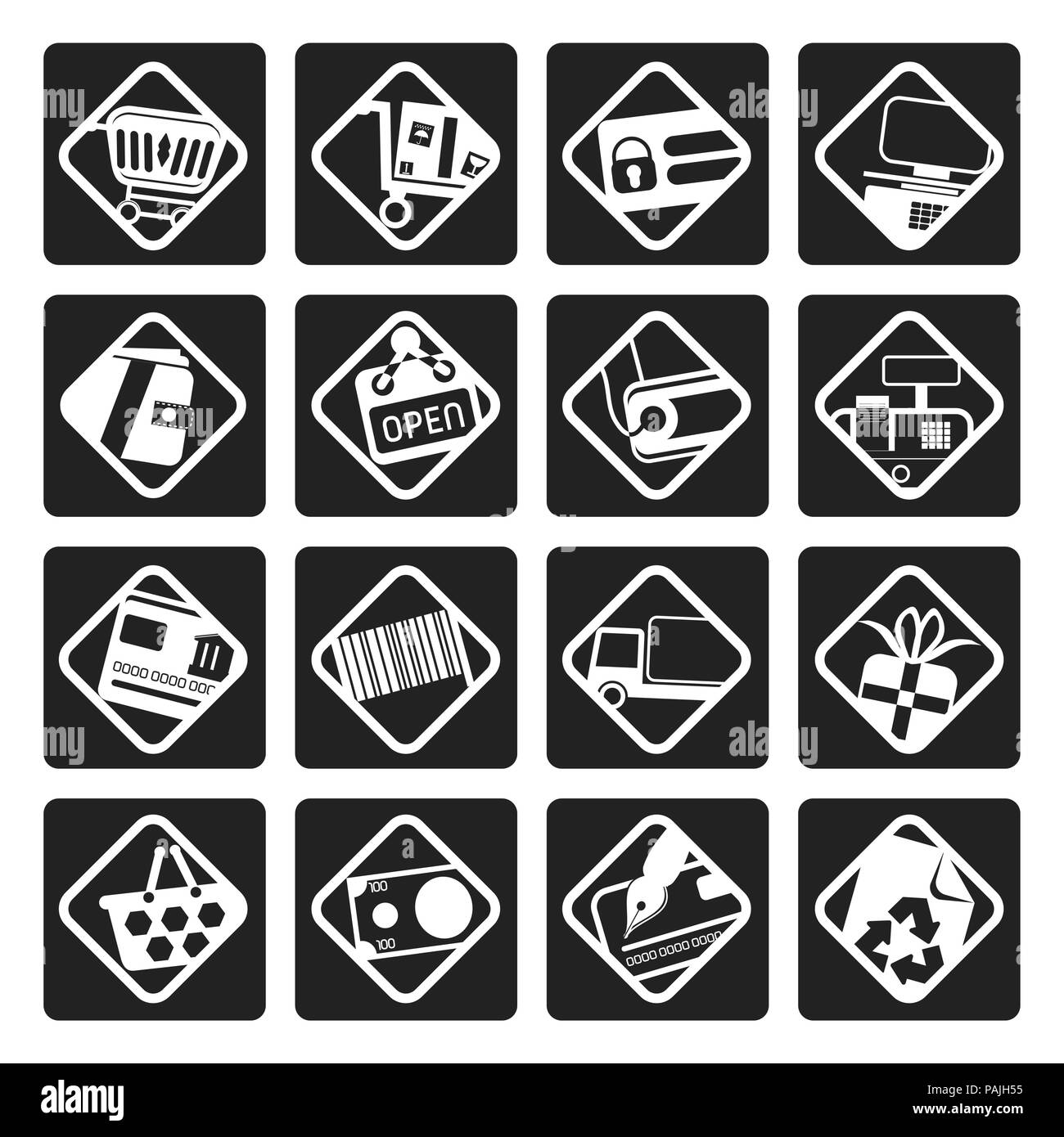 Black Boutique en ligne, e-commerce et web site icons - Vector Icon Set Illustration de Vecteur