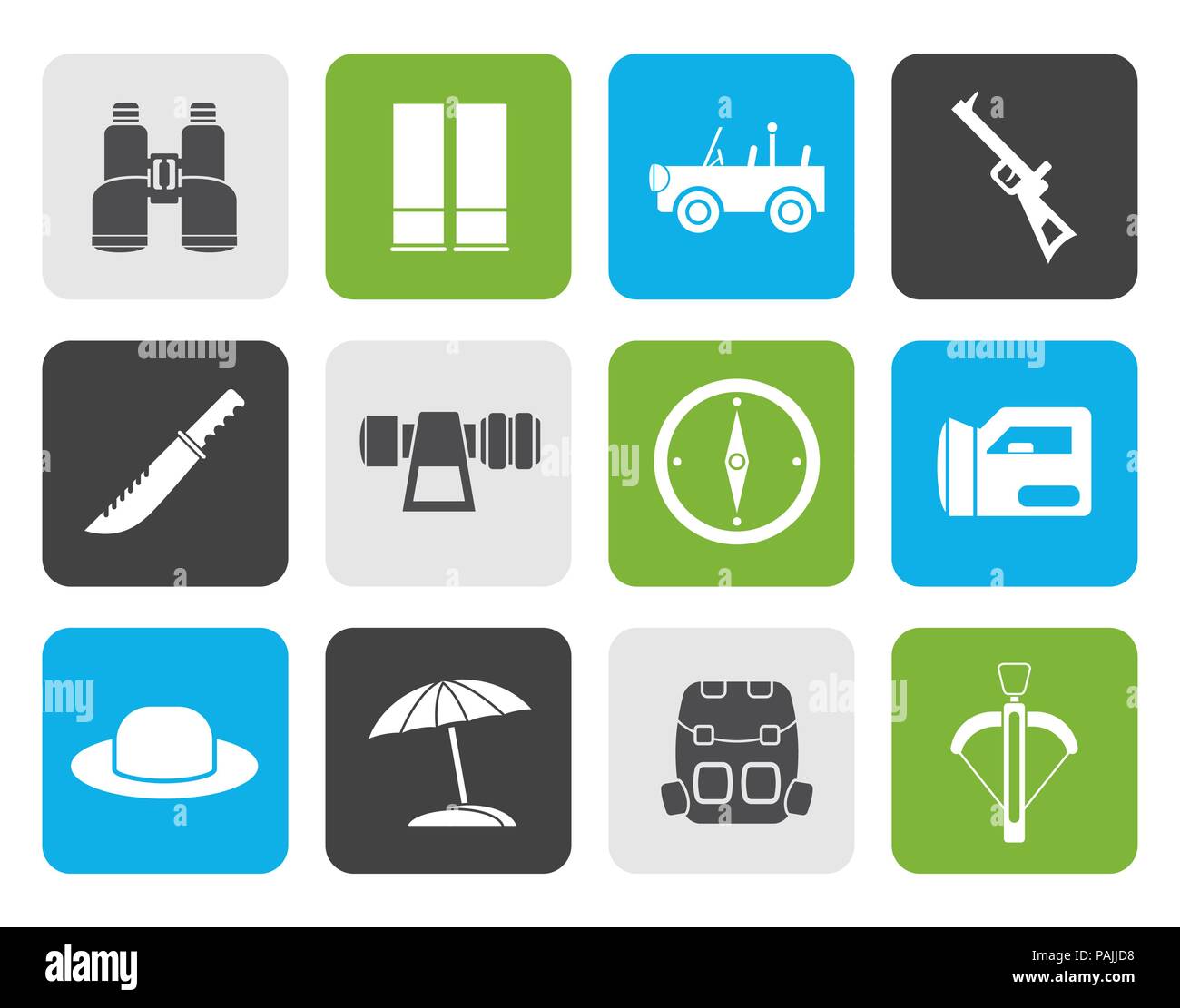 Télévision safari, la chasse et les icônes de vacances - vector icon set Illustration de Vecteur