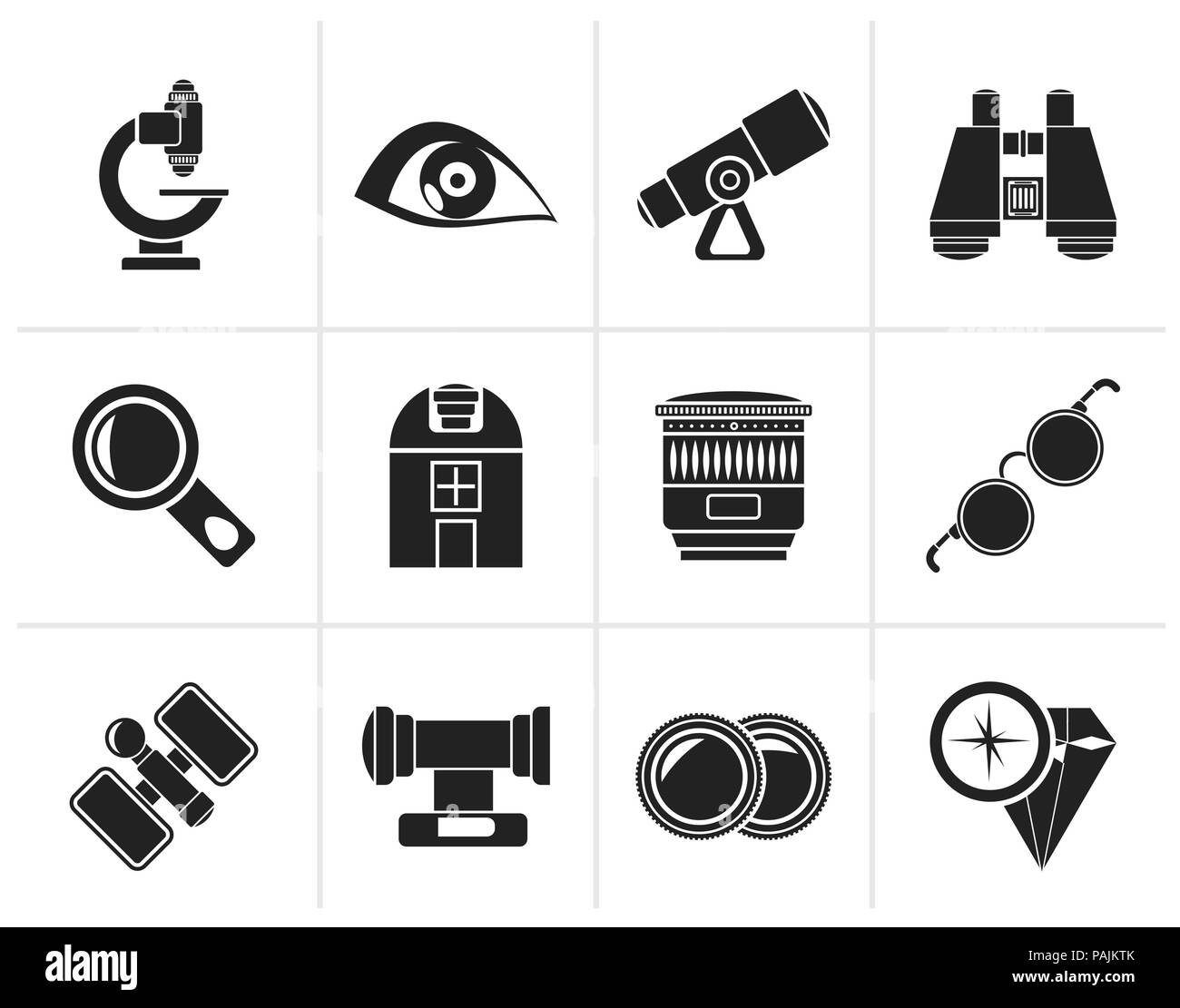 Lentille optique noir et icônes de l'équipement - vector icon set Illustration de Vecteur