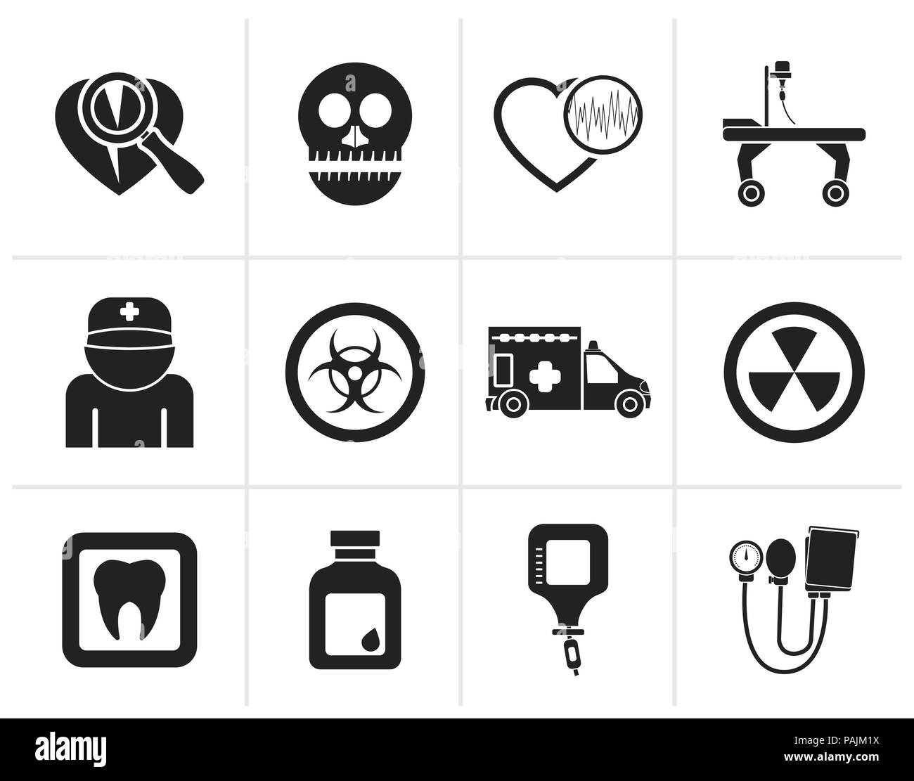 La médecine et l'équipement de l'hôpital Black icons - vector icon set Illustration de Vecteur