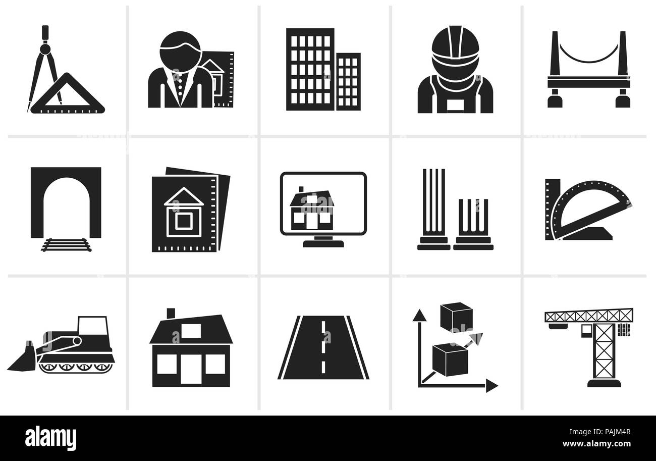 Les icônes de l'architecture et de la construction noire - vector icon set Illustration de Vecteur
