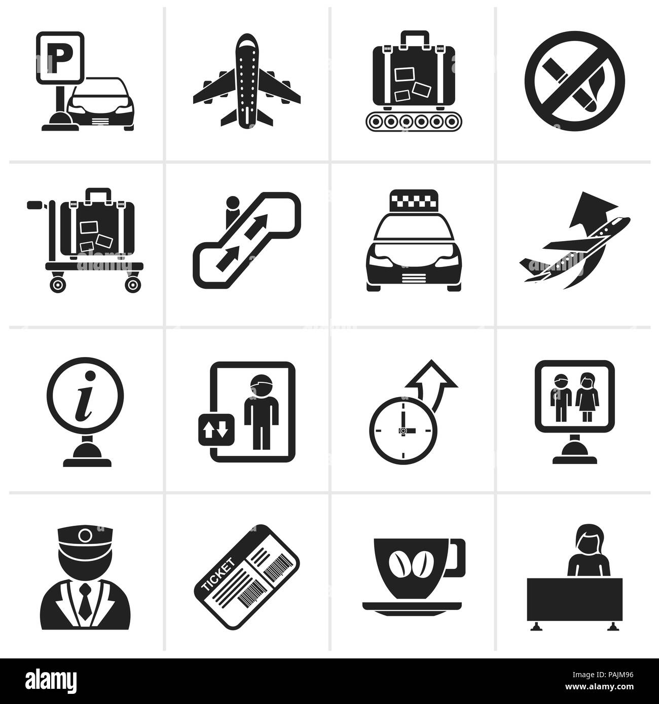 L'aéroport de noir et transportation icons - vector icon set Illustration de Vecteur