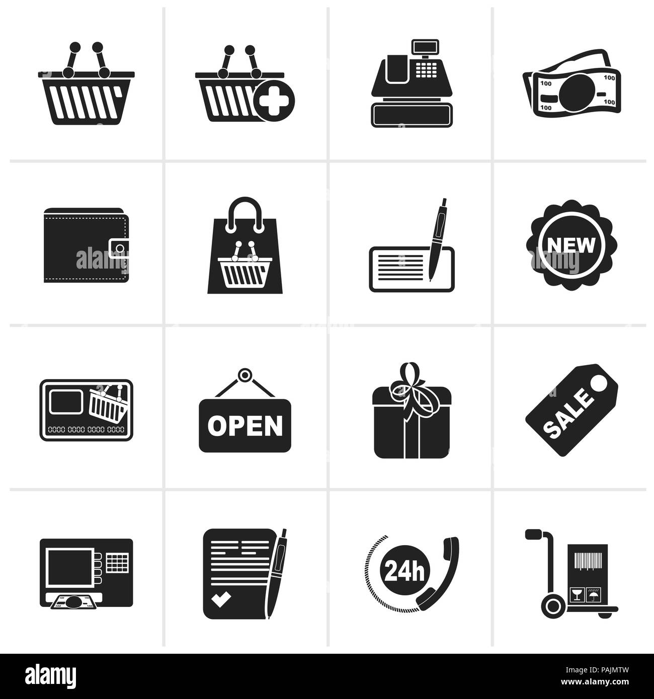 Shopping noir et icônes de détail - vector icon set Illustration de Vecteur