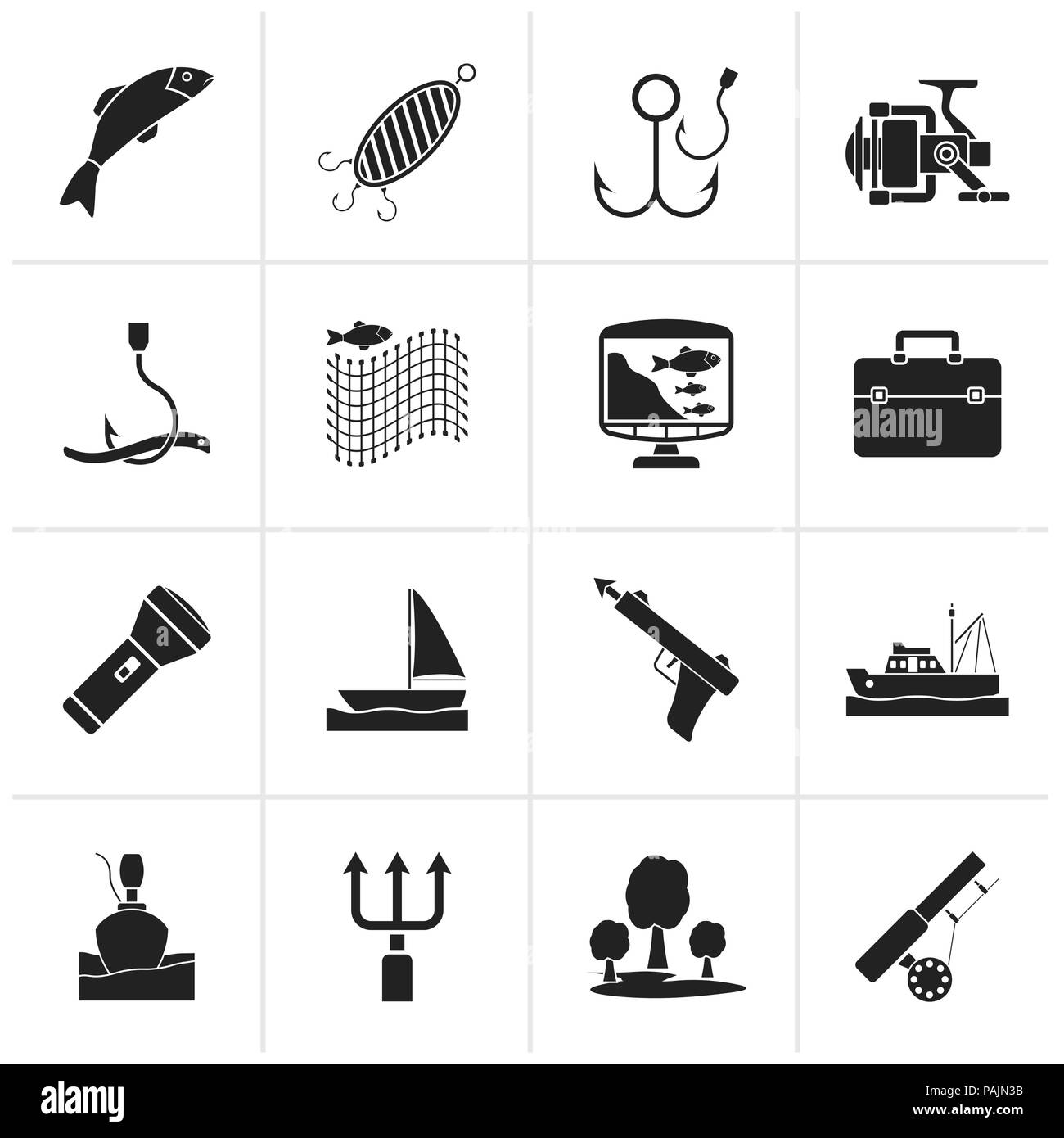 Icônes de l'industrie de la pêche noir - vector icon set Illustration de Vecteur
