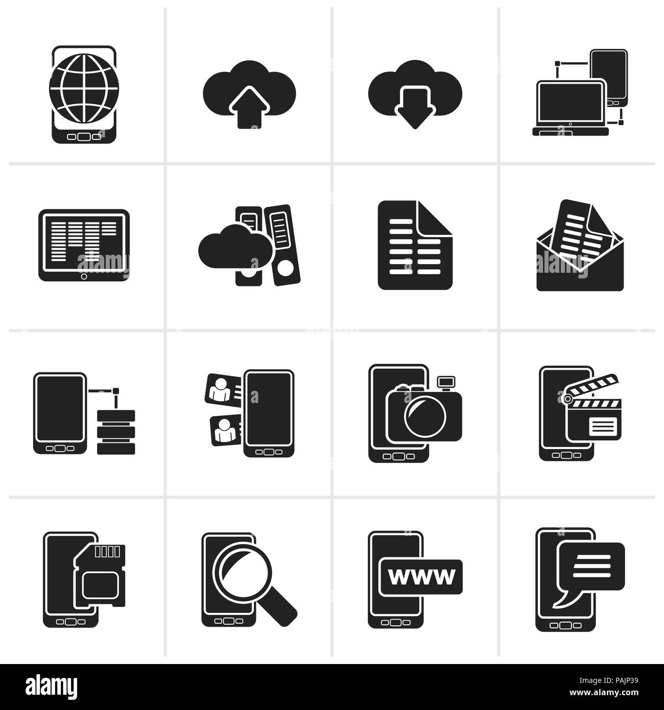 Connexion noire, de la communication et de l'icône de téléphone mobile - vector icon set Illustration de Vecteur