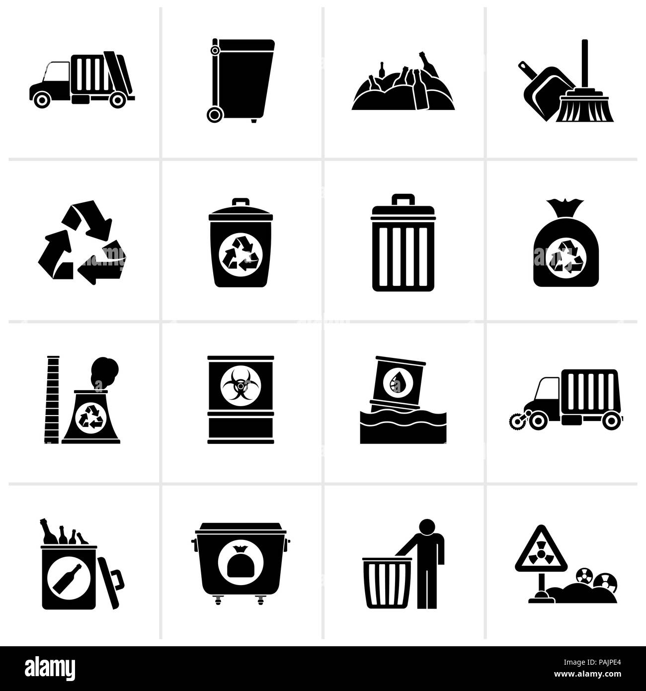 Les ordures, noir et d'ordures nettoyage icônes - vector icon set Illustration de Vecteur