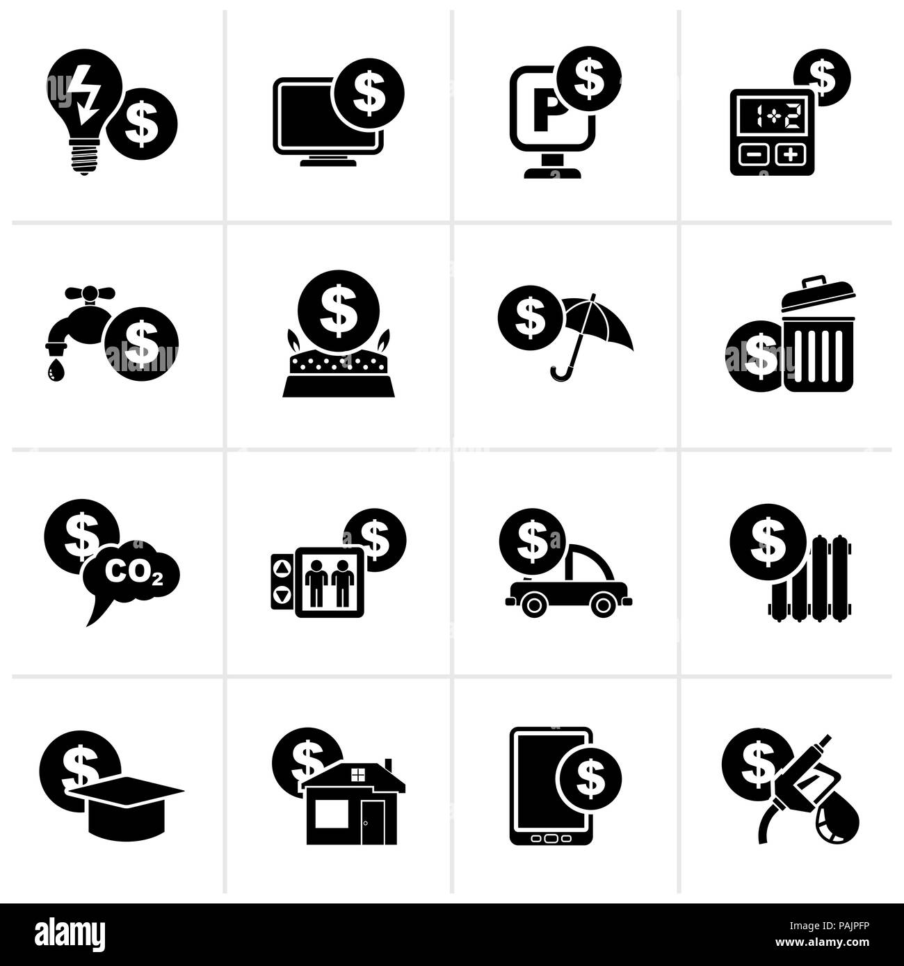 Paiement des factures noir icônes - vector icon set Illustration de Vecteur