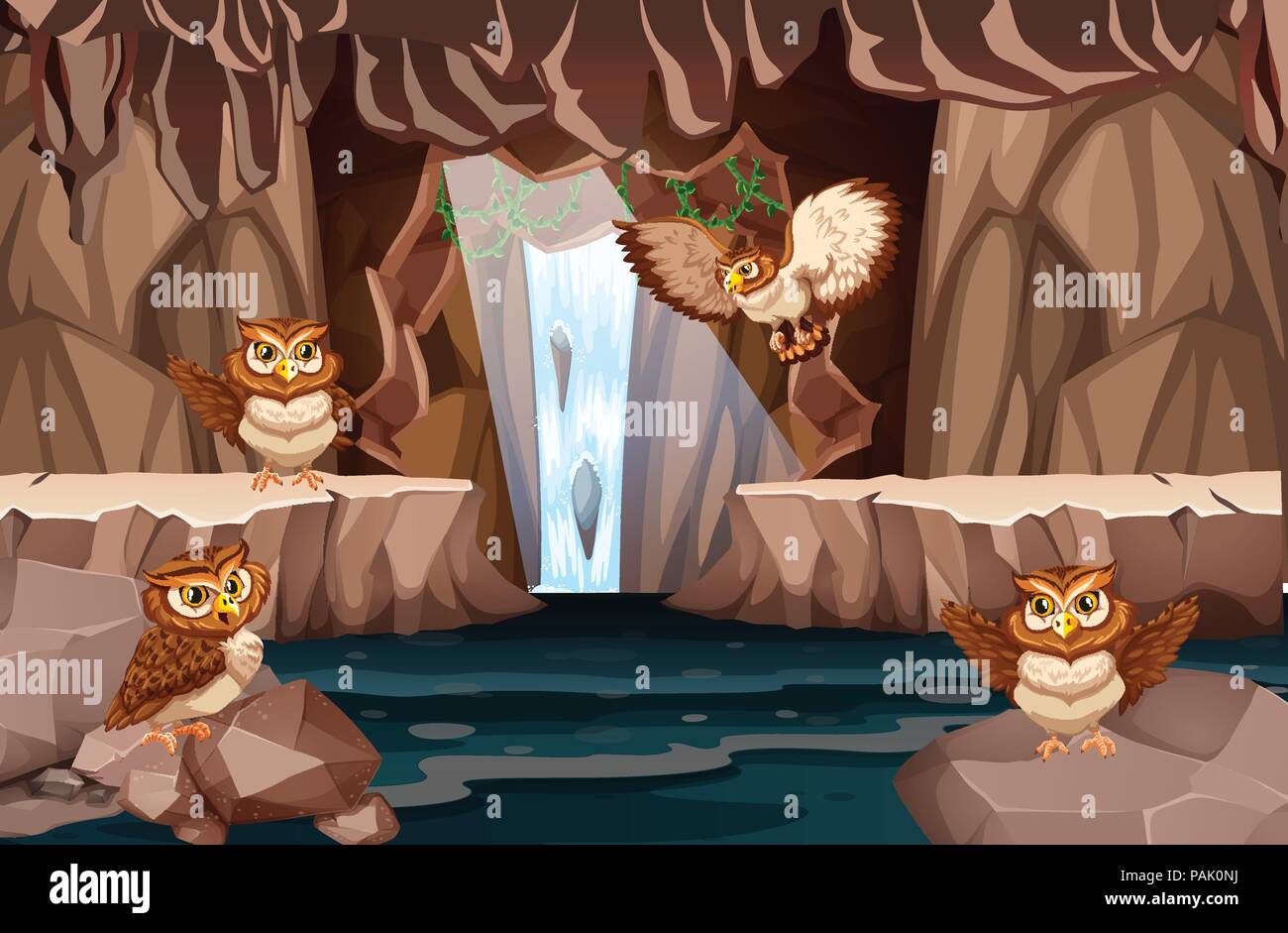 Owl vivant dans la grotte de l'eau illustration Illustration de Vecteur