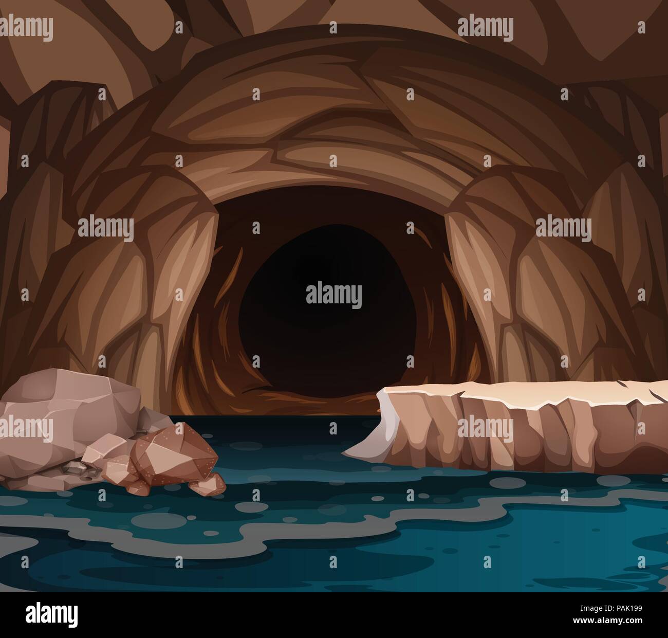 Cavité souterraine avec illustration du lac Illustration de Vecteur