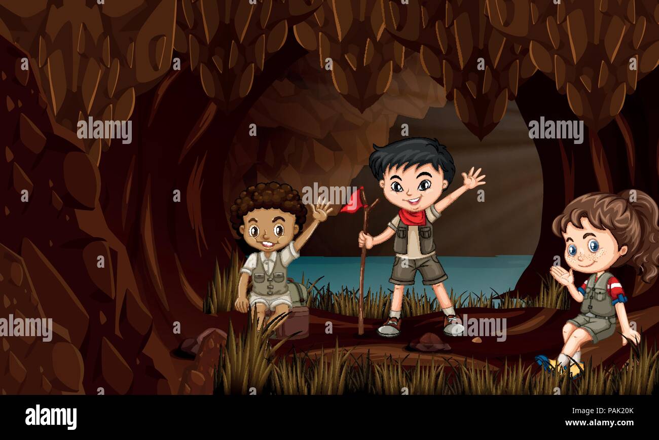 Les enfants dans une grotte illustration Illustration de Vecteur