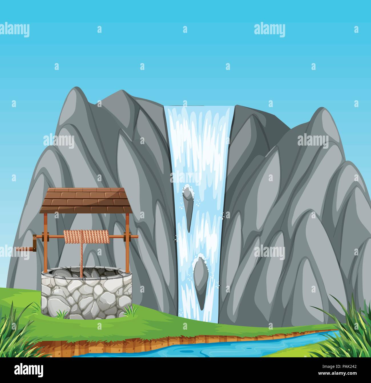 Un puits en pierre dans la nature illustration Illustration de Vecteur