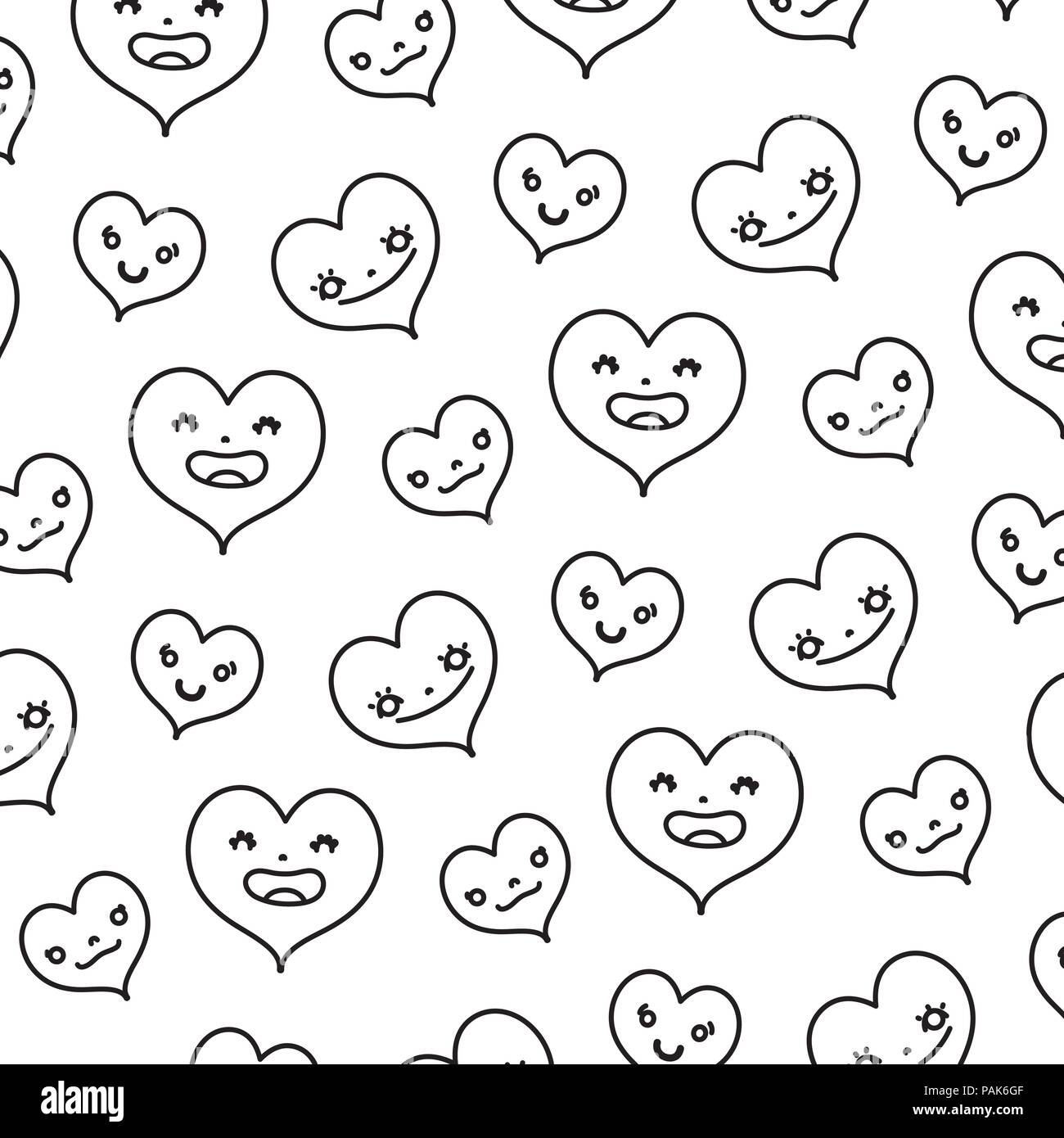 L'expression du visage de coeur kawaii ligne background Illustration de Vecteur