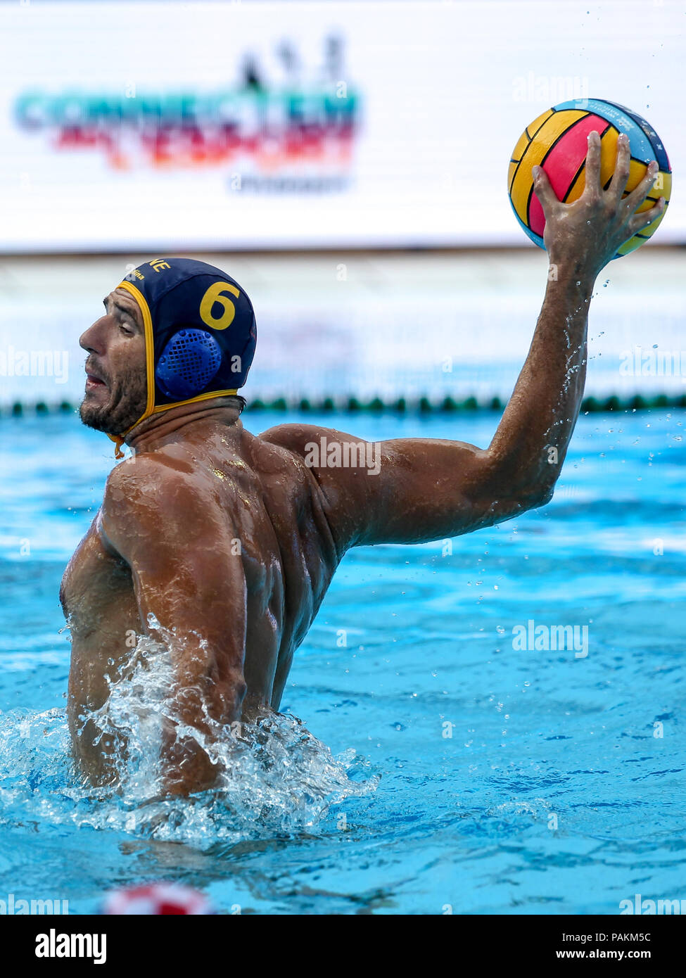 24 juillet 2018, les piscines Bernat Picornell, Barcelone, Espagne ; 33e Championnats de water-polo européen, la Croatie contre le Monténégro les hommes ; Aleksandar La du Monténégro shoots Banque D'Images