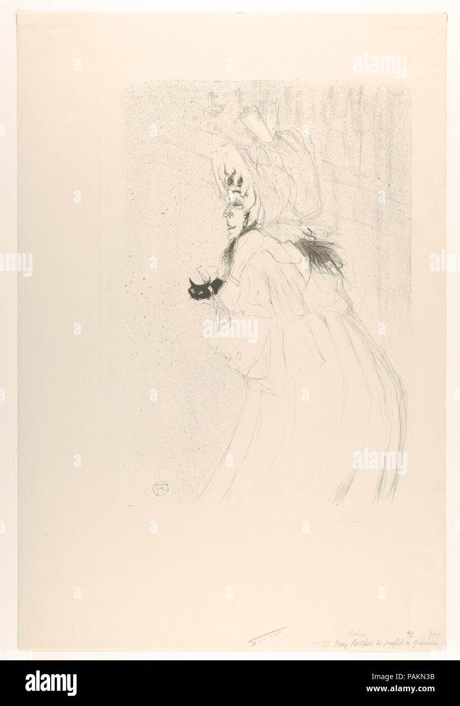 Mlle May Belfort en tenant un arc. Artiste : Henri de Toulouse-Lautrec (Français, Albi 1864-1901 Saint-André-du-Bois). Dimensions : Image : 14 3/4 × 10 1/4 in. (37,5 × 26 cm) feuille : 21 × 14 5/8 à 9/16. (54,9 × 37 cm). Imprimante : Edward Ancourt (Français, 19e siècle) ; H. Stern. Editeur : André Marty (Français, né en 1857). Objet : Mai Belfort (Irlandais, 1872-1929). Date : 1895. Musée : Metropolitan Museum of Art, New York, USA. Banque D'Images