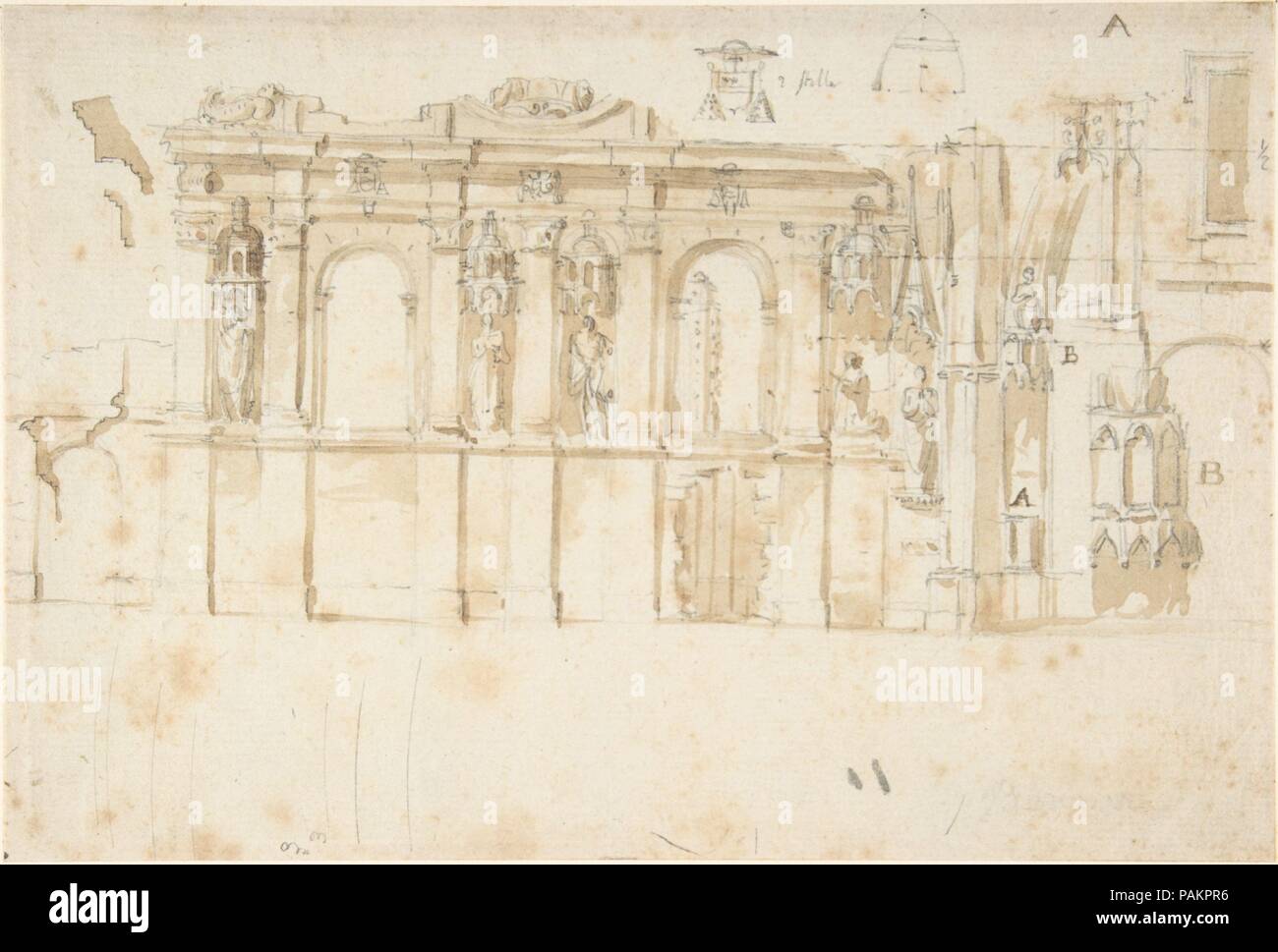 Conception d'un monument architectural (Tombeau ?). Artiste : Anonyme, Italien, 19e siècle. Dimensions : 5 1/4 x 7 11/16 in. (13,3 x 19,6 cm). Date : 1850-80. Musée : Metropolitan Museum of Art, New York, USA. Banque D'Images