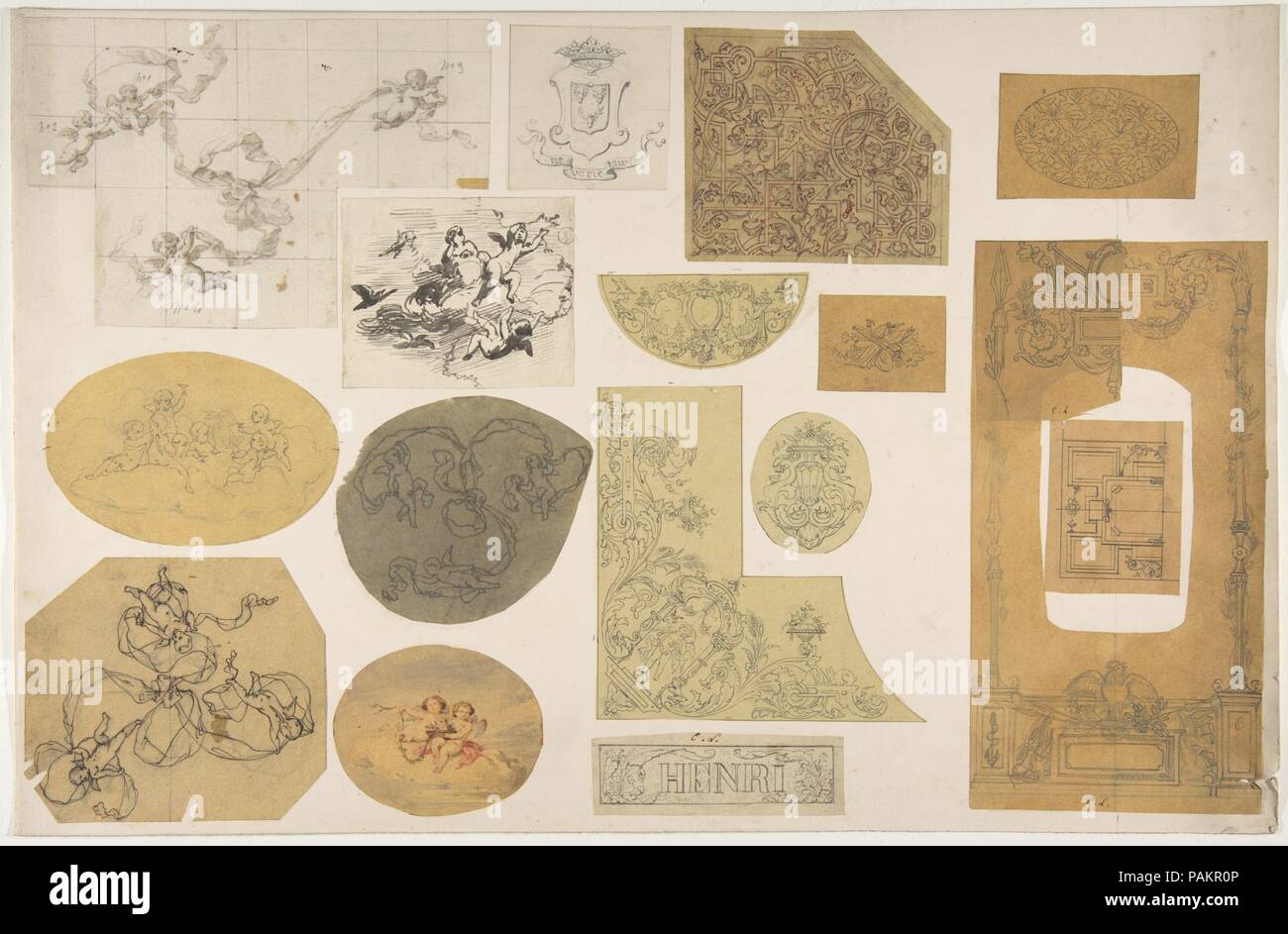 Dix-sept motifs ornementaux pour le Pless maison ou chateau. Artiste : Jules-Edmond-Charles Lachaise (français, est mort 1897) ; Eugène-Pierre Gourdet (Français, né à Paris, 1820-1889). Fiche technique : Dimensions : 12 x 18 5/16 13/16 in. (31,2 x 47,8 cm). Date : seconde moitié du xixe siècle. Musée : Metropolitan Museum of Art, New York, USA. Banque D'Images