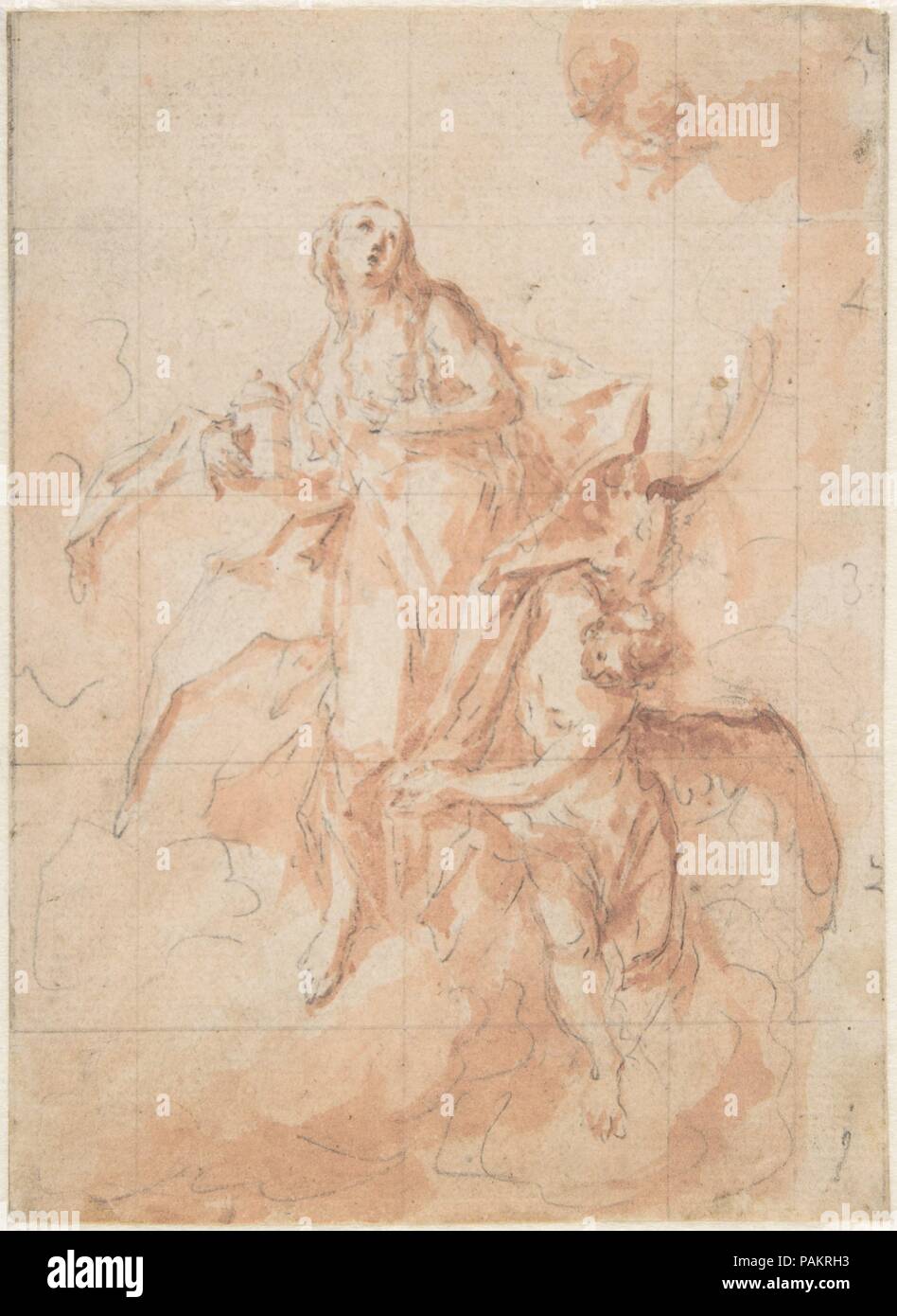 L'Assomption de la Sainte Marie Madeleine. Artiste : Cosmas Damian Asam (allemand, Benediktbeuern 1686-1739 Munich). Fiche technique : Dimensions : 5 13/16 x 4 3/16 in. (14,8 x 10,7 cm). Date : 1700-1739. Musée : Metropolitan Museum of Art, New York, USA. Banque D'Images