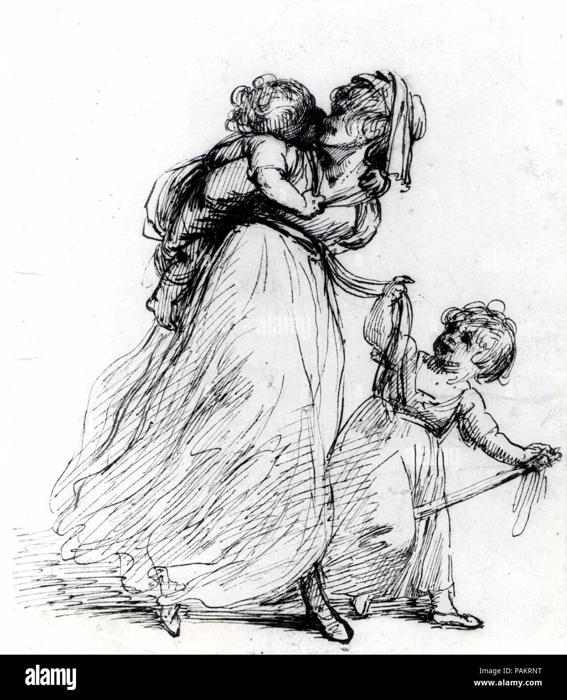 Étude d'une femme et deux enfants. Culture : British. Dimensions : 8 7/8 x 7 3/16 in. (22,5 x 18,3 cm). Ancienne Attribution : Sir Joshua Reynolds (British, Plympton 1723-1792 Londres). Date : le 18e siècle. Musée : Metropolitan Museum of Art, New York, USA. Banque D'Images