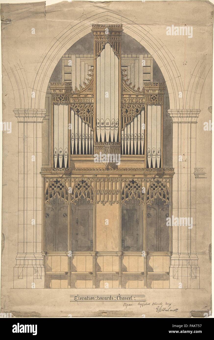 L'altitude en direction de choeur, orgue, Coggeshall Église, Essex (église Saint Pierre-ad Vincula). Artiste : Ernest Geldart (britannique, Londres 1848-1929). Fiche technique : Dimensions : 20 x 13 1/2 in. (50,8 x 34,3 cm). Date : ca. 1895. Musée : Metropolitan Museum of Art, New York, USA. Banque D'Images