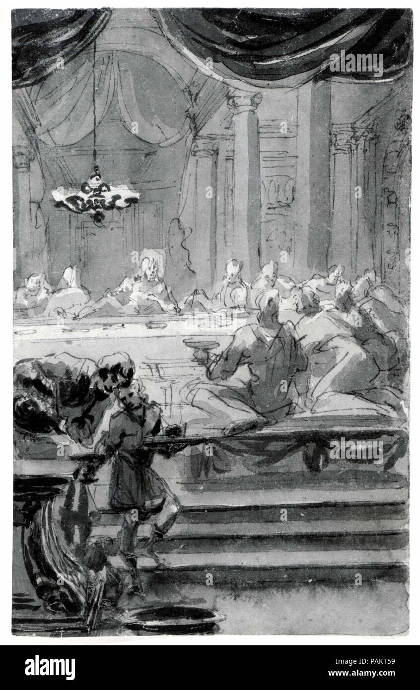 La dernière Cène. Artiste : Giovanni Antonio Pellegrini (Italien, Venise Venise 1675-1741). Dimensions : 10 x 6 5/8 à 11/16. (27,1 x 16,8 cm). Date : ca. 1705. Musée : Metropolitan Museum of Art, New York, USA. Banque D'Images