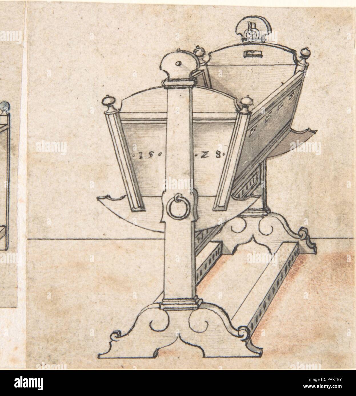 Perspective de l'élaboration d'un socle. Artiste : Peter Flötner (allemand, Thurgovie 1485-1546 Nuremberg). Fiche technique : Dimensions : 2 15/16 x 2 5/8 in. (7,4 x 6,6 cm). Date : 1500-1546. Musée : Metropolitan Museum of Art, New York, USA. Banque D'Images