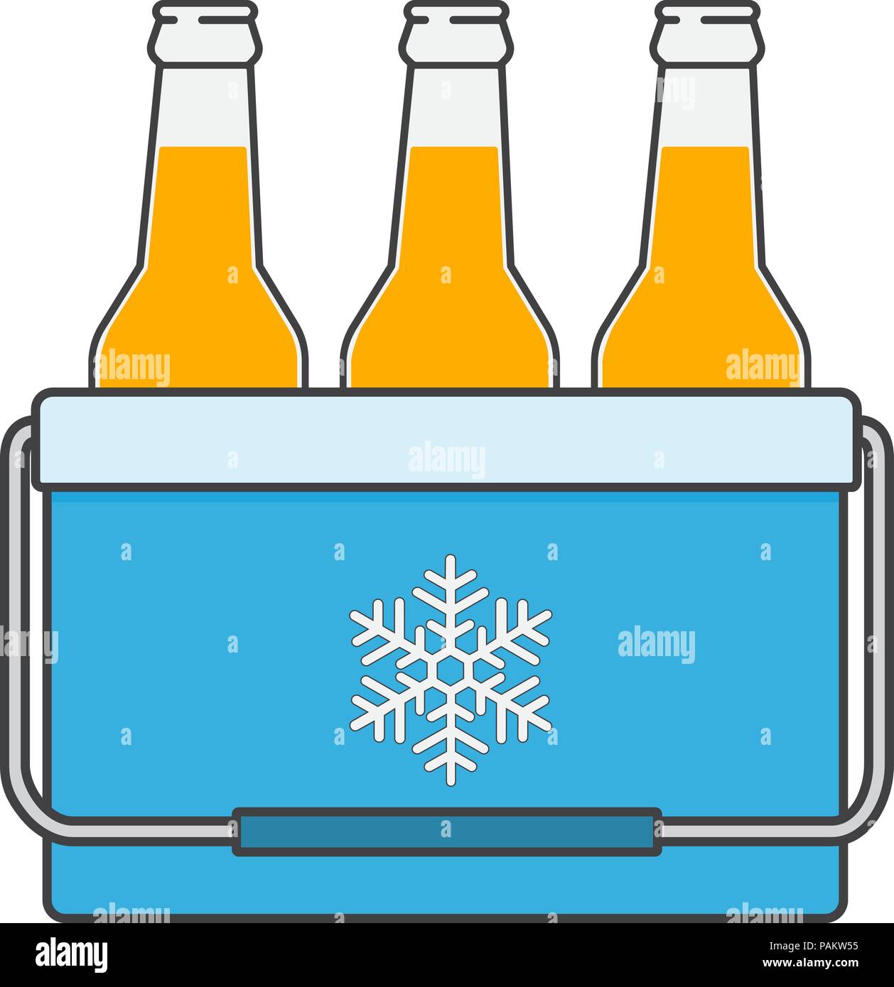 Congélateur-sac dans la couleur bleue. Sac refroidisseur avec des bouteilles de bière. Glacière portative icône. Vector illustration isolé sur fond blanc. Illustration de Vecteur