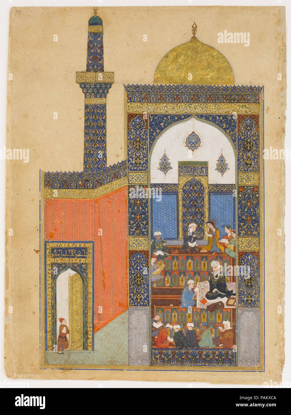 'Laila et Majnun at School', folio d'une Khamsa (Quintet) de Nizami. Auteur : Nizami (Ilyas Abu Muhammad Nizam al-Din de la Ganja) (probablement 1141-1217). Calligraphe : Ja'Baisunghuri (active première moitié 15e siècle). Dimensions : Page : H. 12 à 5/16. (31,3 cm) W. 9 in. (22.9cm) mat : H. 19 1/4 in. (48,9 cm) 14 1/4 in. W. (36,2 cm). Date : A.H. 835/ A.D. 1431-32. Cette peinture est splendide d'un manuscrit de l'histoire illustrée de fréquemment Laila et Majnun par le douzième siècle poète Nizami. Elle a été commandée par le prince timouride de Baisunghur Herat, l'un des plus grands bibli Banque D'Images