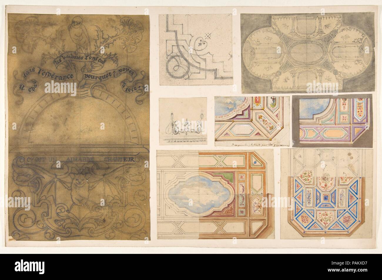 Huit dessins pour un plafond. Artiste : Jules-Edmond-Charles Lachaise (français, est mort 1897) ; Eugène-Pierre Gourdet (Français, né à Paris, 1820-1889). Dimensions : hors tout : 12 x 19 5/16 3/16 in. (31,2 x 48,8 cm). Date : seconde moitié du xixe siècle. Musée : Metropolitan Museum of Art, New York, USA. Banque D'Images