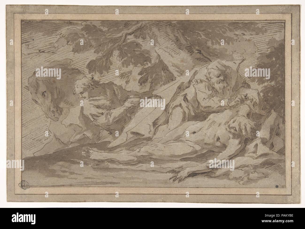 Le Bon Samaritain. Artiste : Francesco Fontebasso (italien, 1689-1767) Venise Belluno. Dimensions : 8 1/16 x 12 11/16in. (20,4 x 32,2 cm). Date : 1689-1767. Musée : Metropolitan Museum of Art, New York, USA. Banque D'Images