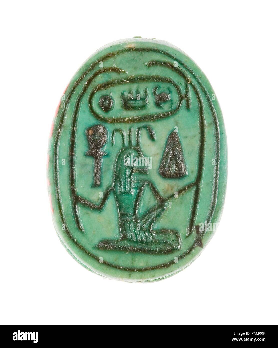 Scarab est inscrit le nom du trône de Thoutmosis III. Dimensions : L. 1.6 cm (5/8 po) ; w. 1,2 cm (1/2 po) ; h. 0,7 cm (1/4 po). Dynastie DYNASTIE : 18, tôt. Règne : règne d'Hatchepsout et de Thoutmosis III. Date : ca. 1479-1458 av. J.-C.. Musée : Metropolitan Museum of Art, New York, USA. Banque D'Images