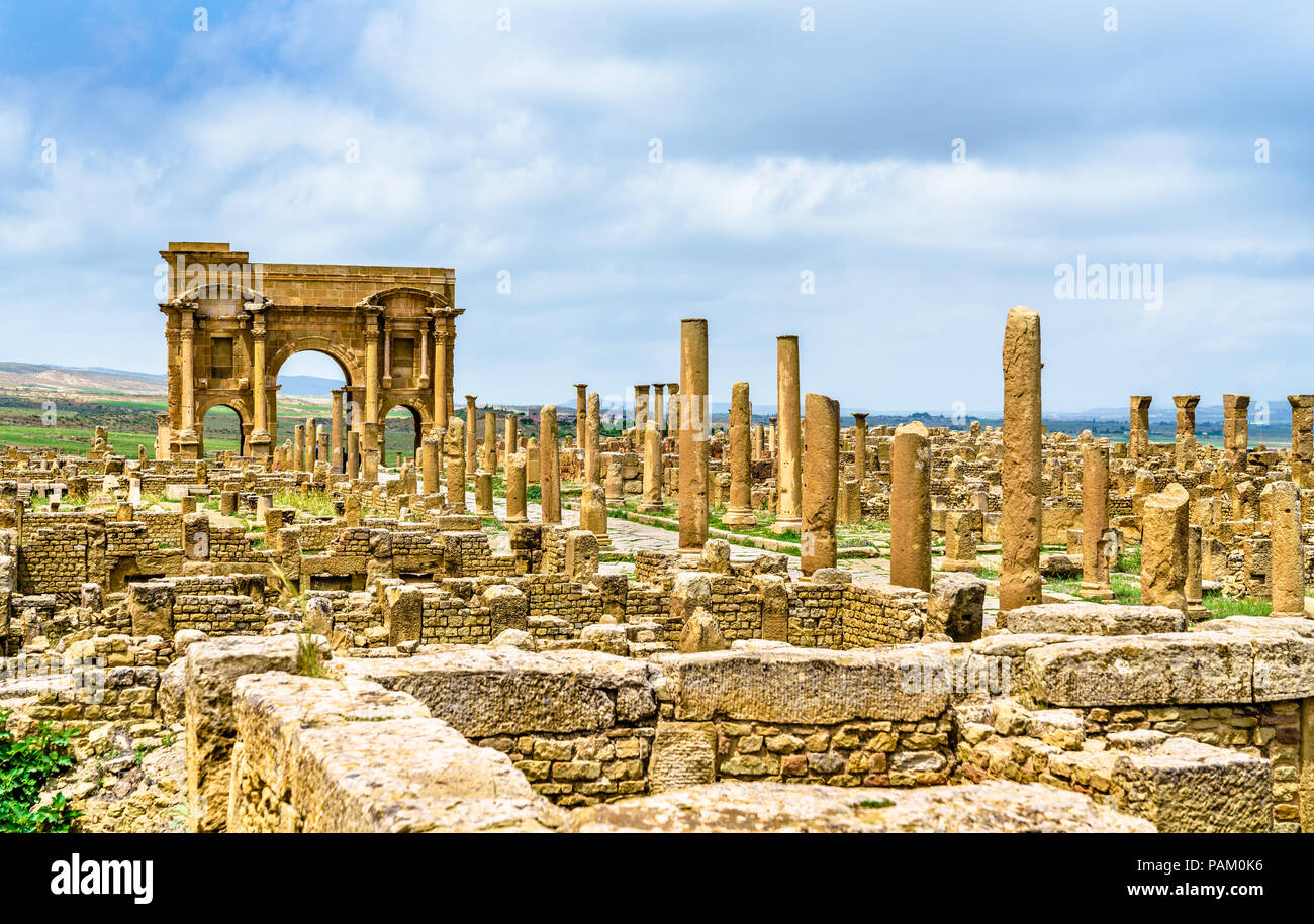 Timgad, ruines d'un Roman-Berber ville en Algérie. Banque D'Images