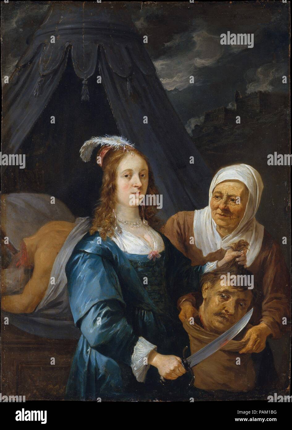 Judith avec la tête d'Holopherne. Artiste : David Teniers le Jeune (Anvers  1610-1690 flamand, Bruxelles). Dimensions : 14 1/2 x 10 3/8 in. (36,8 x  26,4 cm). Date : années 1650. Selon
