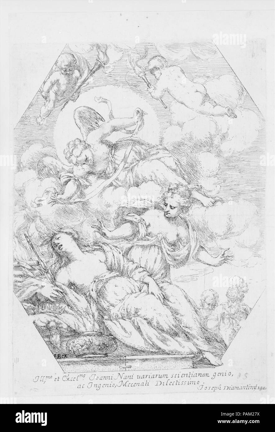 Didon sur le bûcher funéraire. Artiste : Giuseppe Diamantini (italien, 1621-1705). Dimensions : Plateau : 10 7/16 x 7 1/2 in. (26,5 x 19 cm) : feuille 12 x 3/8 9 1/8 in. (31,5 x 23,2 cm). Date : fin du 17ème siècle. Musée : Metropolitan Museum of Art, New York, USA. Banque D'Images