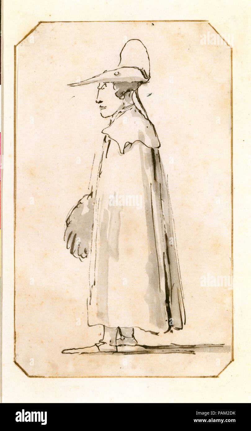 Caricature d'un homme dans une longue cape, debout de profil à gauche. Artiste : Giovanni Battista Tiepolo (Venise, Italie Madrid 1696-1770). Dimensions : 9 3/4 x 7 1/8 in. (24,8 x 18,1 cm). Date : 1760 ( ?). Musée : Metropolitan Museum of Art, New York, USA. Banque D'Images