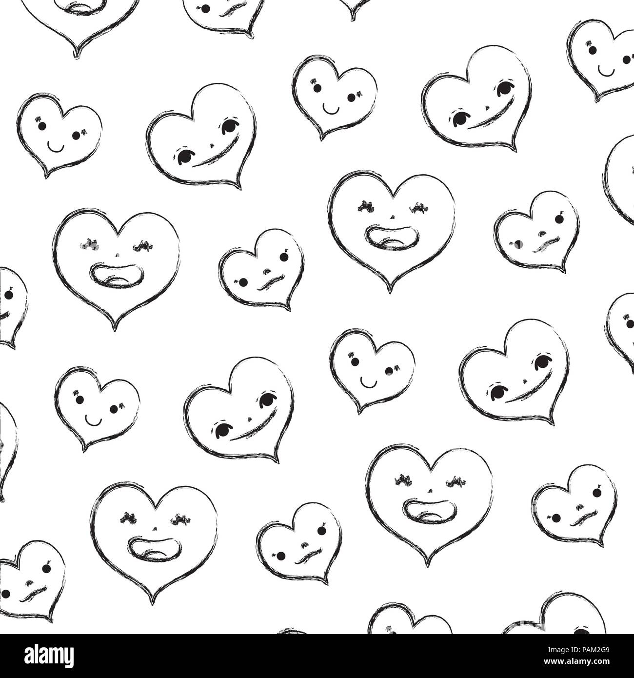 L'expression du visage de coeur kawaii grunge background Illustration de Vecteur