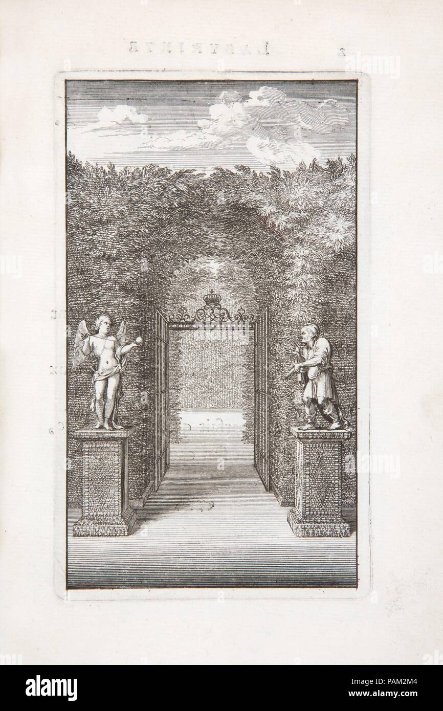 Labyrinte de Versailles. Auteur : Charles Perrault (français, Paris 1628-1703 Paris) ; Écrit par Isaac de Benserade. Dimensions : hors tout : 8 7/16 x 5 13/16 x 3/4 in. (21,5 x 14,7 x 1,9 cm). Graveur : découpe par Sébastien Leclerc je (Français, Metz 1637-1714 Paris). Publié dans : Paris. Editeur : Publié par l'Imprimerie Royale. Date : 1677. Musée : Metropolitan Museum of Art, New York, USA. Banque D'Images