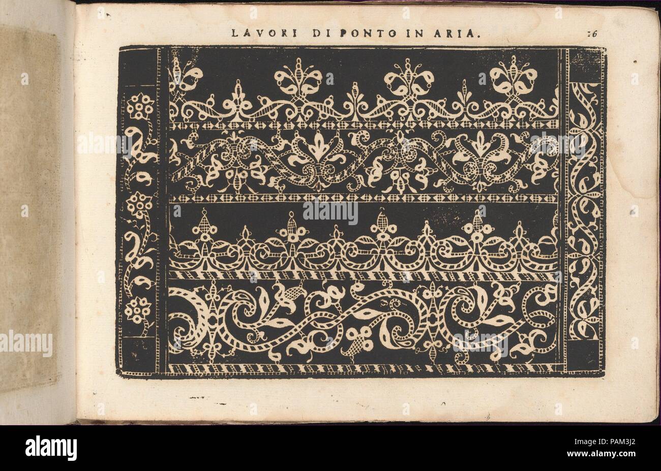 Teatro delle Nobili et Virtuose donne..., page 24 (recto). Auteur : Barbara Catanea Isabella (Italien, ca. 1565/70-ca. 1625). Dimensions : hors tout : 10 1/2 x 7 7/16 in. (19 x 26,5 cm). Editeur : Mauritio Bona , Rome. Date : 1616. Écrit par Isabelle Barbara Catanea, Italien, ca. 1575-ca. 1625, publié par Mauritio Bona, Rome. De haut en bas, et de gauche à droite : Design composé de 4 registres horizontaux qui sont formulées sur les côtés gauche et droit par des frontières décoré de feuillage divers modèles. D'abord vous inscrire est décorée avec une vigne ondulées de fleurs avec tiges à rayures. Deuxième registre Banque D'Images