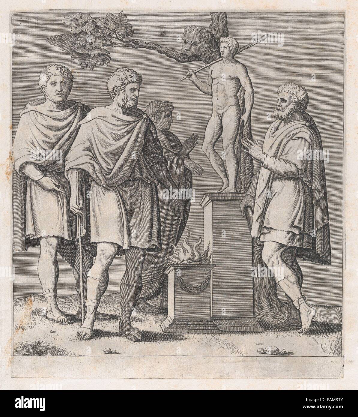 Speculum Romanae Magnificentiae : sacrifice à Hercules. Artiste : anonyme. Fiche technique : Dimensions : 17 x 12 7/8 à 1/16. (43,4 x 32,7 cm) Plaque : 9 x 7/16 8 7/16 in. (24 x 21,5 cm). Series/portefeuille : Speculum Romanae Magnificentiae. Date : le 16ème siècle. Cette impression vient de la copie du musée du Speculum Romanae Magnificentiae (le miroir de la Magnificence romaine) Le Speculum a trouvé son origine dans le secteur de l'édition s'efforce d'Antonio Salamanca et Antonio Lafreri. Au cours de leurs carrières, l'édition romaine deux éditeurs étrangers - qui ont travaillé ensemble entre 1553 et 1563 - a lancé la production o Banque D'Images