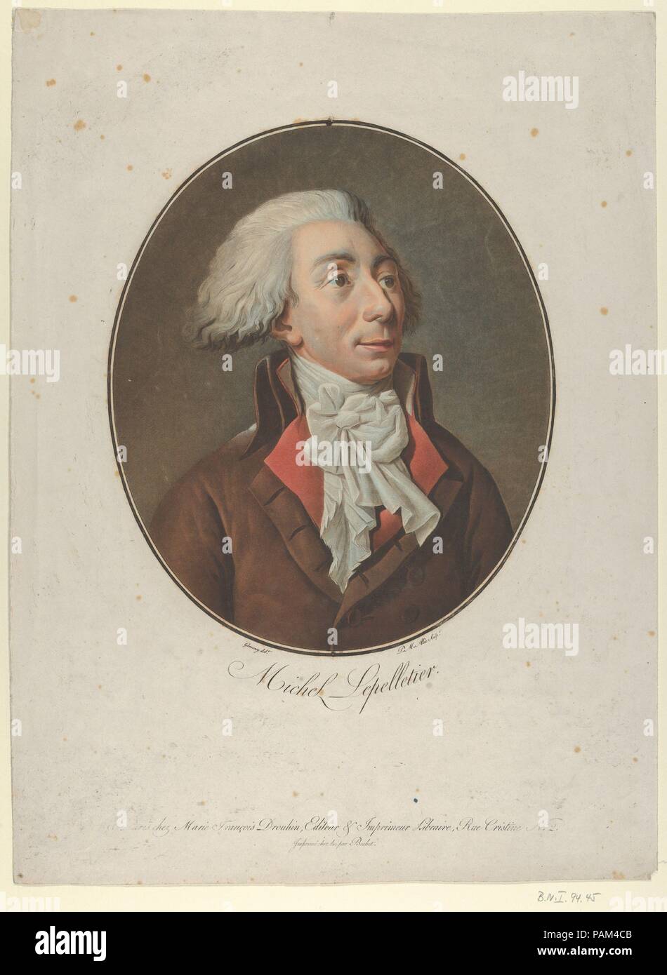 Louis Michel Lepelletier de St Fargeau. Artiste : Pierre Michel Alix (français, Paris 1762-1817 Paris) ; après que Louis Garneray (français, actif première moitié du xixe siècle). Fiche Technique : Dimensions : 16 × 11 7/8 à 1/16. (40,8 × 30,2 cm). Portefeuille/Série : Collection des Grands Hommes. Date : 1794. Musée : Metropolitan Museum of Art, New York, USA. Banque D'Images