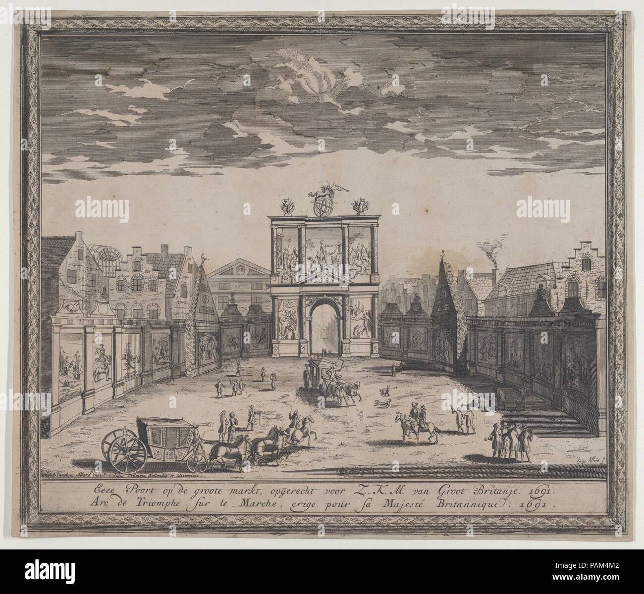 Arc de Triomphe érigé en célébration de l'entrée du roi Guillaume III.  Artiste : Hugo Allard (Néerlandais, Doornik 1620-1684 Amsterdam). Fiche  Technique Dimensions : (découpés) : 10 1/8 × 11 7/8 in. (