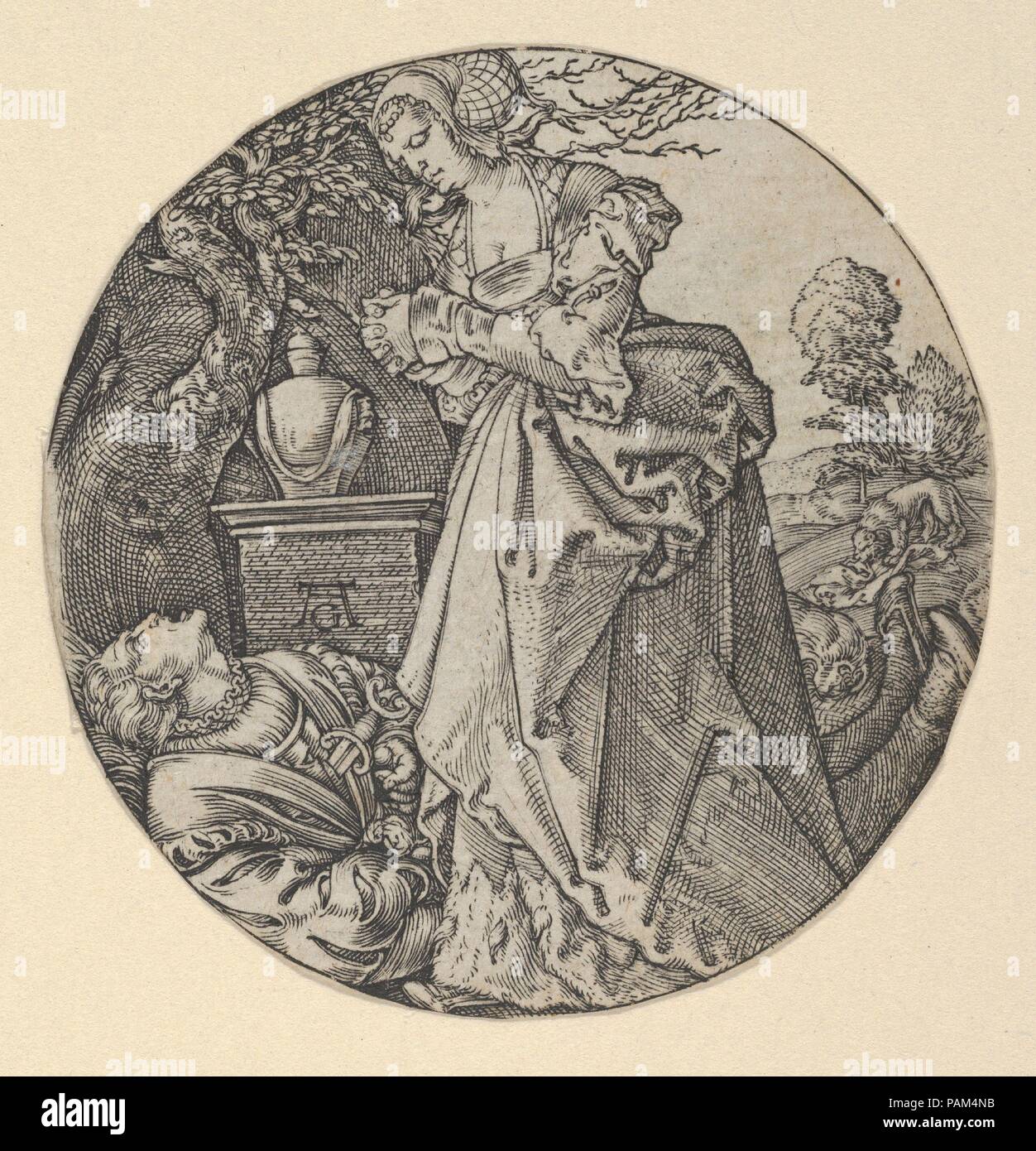 Pyramus et Thisbe. Artiste : Heinrich Aldegrever (allemand, Paderborn ca. 1502-1555/1561 Soest). Fiche Technique : Dimensions : 2 3/16 in. (5,5 cm). Date : ca. 1529. Musée : Metropolitan Museum of Art, New York, USA. Banque D'Images