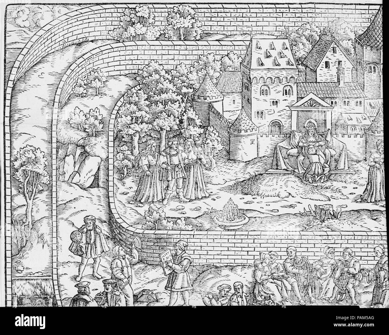 Tabula Cebetis. Artiste : David Kandel (allemand, ca. 1520-ca. 1596). Dimensions : Bloc : 12 13/16 × 16 1/8 in. (32,5 × 41 cm) feuille : 13 × 9/16 16 5/16 in. (34,5 × 41,5 cm). Date : le 16ème siècle. Le tableau d'Elec, ou le voyage de la vie humaine, est une allégorie--populaire en Europe à partir de la quinzième à la dix-huitième siècle--qui représente les dangers et les tentations qui assaillent l'homme et risquent de détourner de lui une existence fondée sur la piété et l'étude, y compris l'étude des mathématiques. Il est souvent représenté sous la forme de trois cercles concentriques enceintes fortifiées, chacune accessible par un seul g Banque D'Images