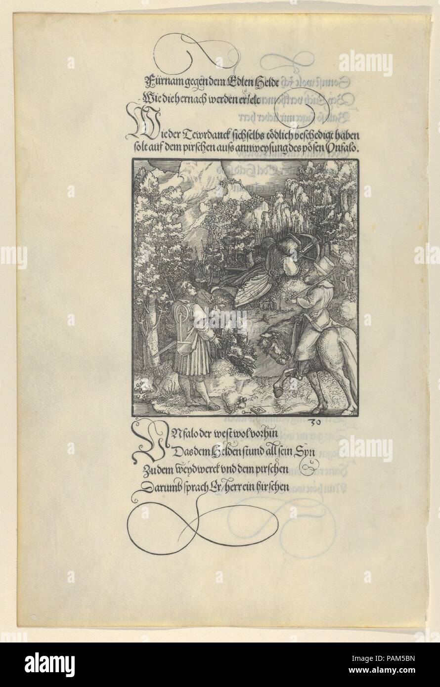 Unfalo Theuerdanck causant de tomber dans un piège lors d'une chasse, de Theuerdanck. Artiste : Hans Schäufelein (allemand, Nuremberg ca. 1480-ca. 1540 Nördlingen). Fiche Technique : Dimensions : 14 1/2 x 9 7/8 in. (36,8 × 25,1 cm). Series/portefeuille : Theuerdanck. Date : 1517. Musée : Metropolitan Museum of Art, New York, USA. Banque D'Images